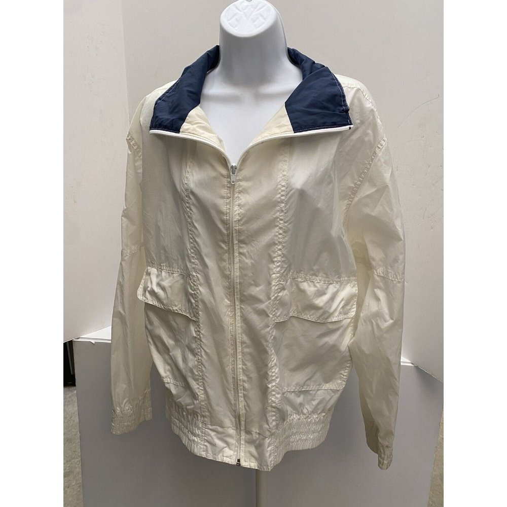 Vintage Haband Windbreaker, Off White/Navy Size Large, zipper front